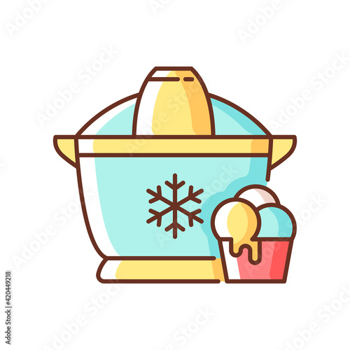 Ice cream maker RGB color icon. Freezer gadget. Electrical utensil for home treat preparation. Icecream machine for household. Small kitchen appliance. Isolated vector illustration