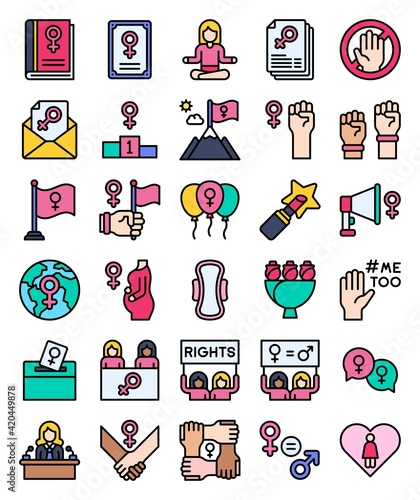 Feminism related filled icon set 2, vector illustration
