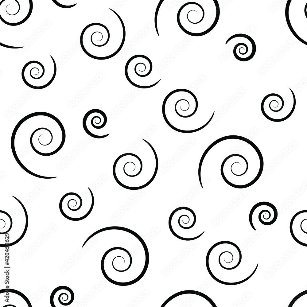 Seamless black and white background. Pattern of spirals. Vector design. Seamless black and white background. Pattern of spirals. Vector design.