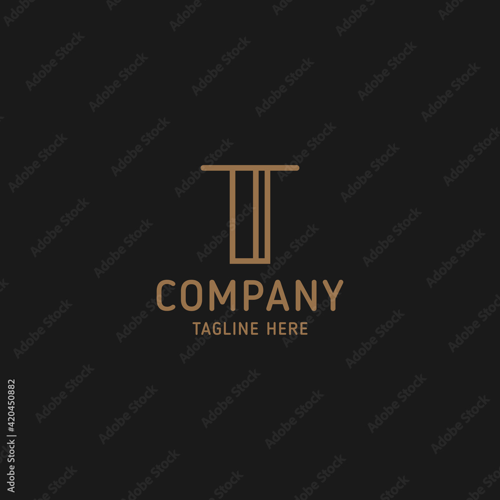Simple and minimalist gold line art letter T monogram initial logo in black background Simple and minimalist gold line art letter T monogram initial logo in black background