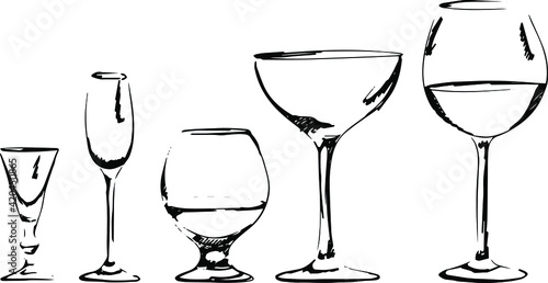 set of elements bartender makes cocktails, bartender's hands, drinks, shaker, sieve, glass, glass, shot, glass, martini