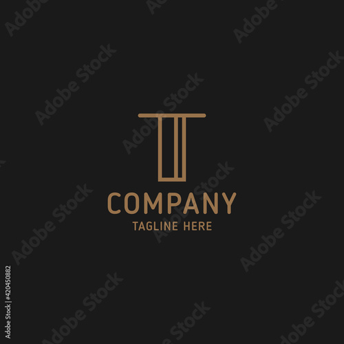 Simple and minimalist gold line art letter T monogram initial logo in black background