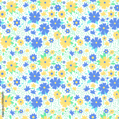 Simple cute pattern in small-scale flowers. Millefleurs. Liberty style. Floral seamless background for textile or book covers  manufacturing  wallpapers  print  gift wrap and scrapbooking.