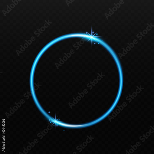 Blue light circle with flare effect, realistic glowing ring