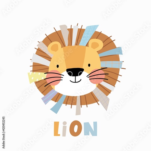 Cute Lion - Vector Character for Baby Shower. Cute vector illustration kids - lion. Ideal print for fabrics, textiles and gift wrapping