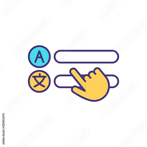Localization RGB color icon. Language selection. Product adaptation to particular language needs. Changing system locale settings. Localized service. Control panel. Isolated vector illustration