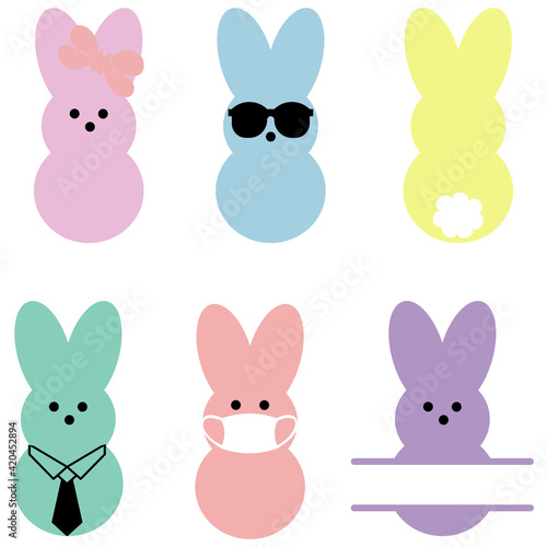 set 6 peeps and monogram of easter bunny,Marshmallow Bunnies.