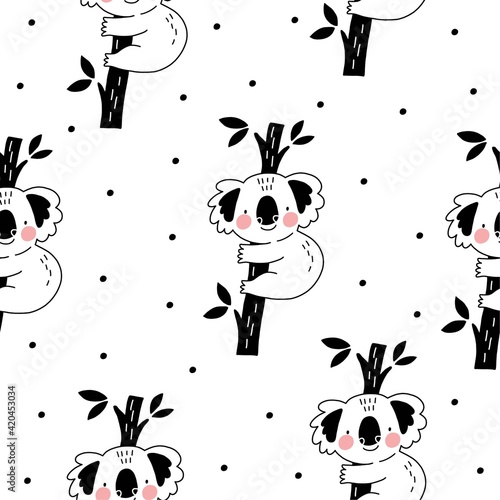 Cute Seamless pattern with Koala in scandinavian style. Boho vector print for baby  with Koala.