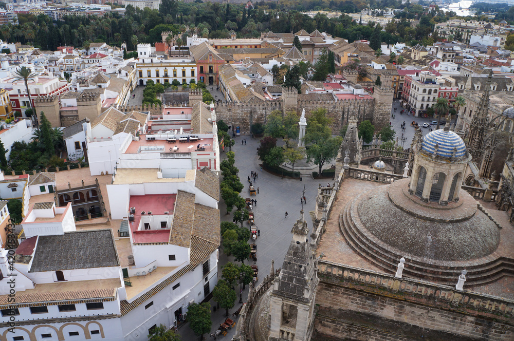 Aerial view of Seville streets, Spain