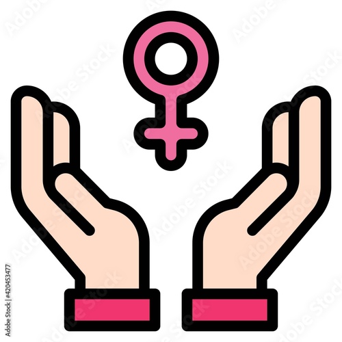 Hands with female gender symbol icon, Feminism related vector