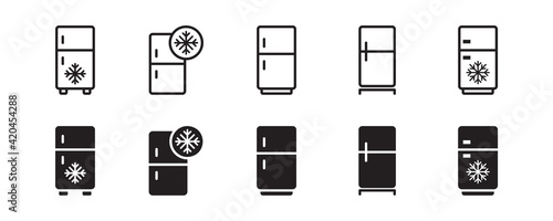 Refrigerator, icebox, freezer, fridge icon set. Vector graphic illustration. Suitable for website design, logo, app, template, and ui. 