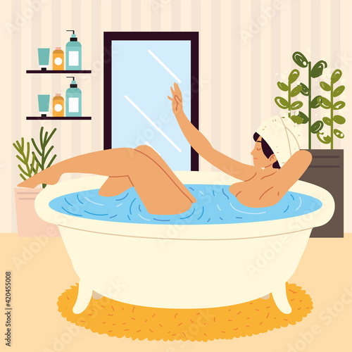 woman on bathtub