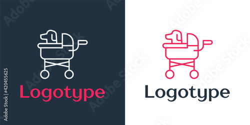 Logotype line Pet stroller icon isolated on white background. Logo design template element. Vector