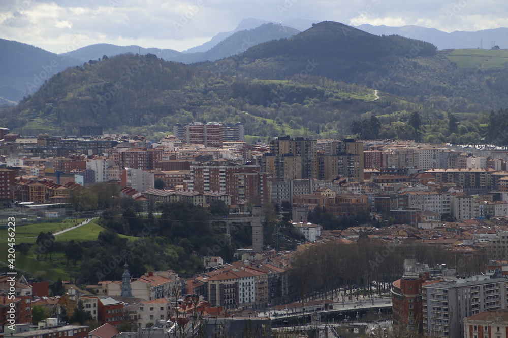 View of Bilbao from a hill in a spring day