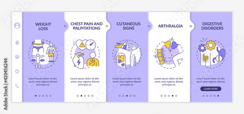 Post-covid health effects onboarding vector template. Signs of coronavirus infection. Impact of illness. Responsive mobile website with icons. Webpage walkthrough step screens. RGB color concept