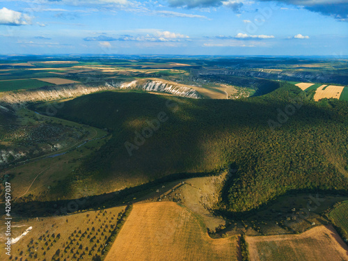 green hills and curve of river