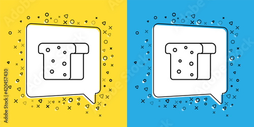 Set line Bread toast for sandwich piece of roasted crouton icon isolated on yellow and blue background. Lunch, dinner, breakfast snack. Vector