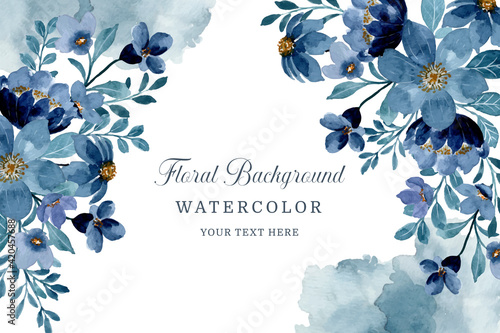 Blue floral background with watercolor