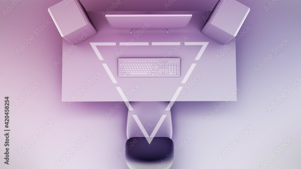 Studio monitor placement diagram. A directional 3D minimal render, for
