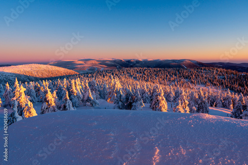 The summit mountain with sunset view in the winter at vozka Jeseniky, czech photo