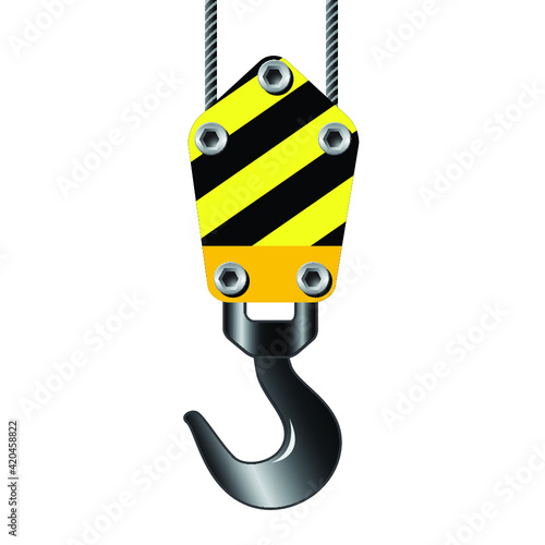 Yellow crane hook, Yellow crane hoist hook isolated