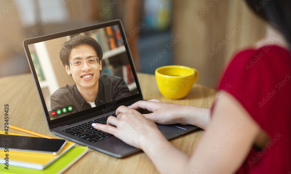 Morning online meeting, video call to family and work Morning online meeting, video call to family and work