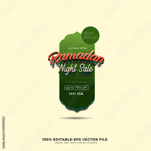 Ramadan Kareem Label sale banner, sticker, badge, ads pop up banner. Special offer ramadan Night sale limited edition. Islamic promotion vector illustration