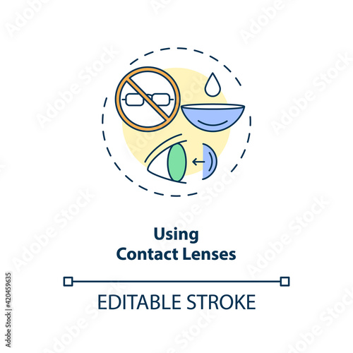 Using contact lenses concept icon. Dry eye causes. Special item for giving opportunity to see well again idea thin line illustration. Vector isolated outline RGB color drawing. Editable stroke
