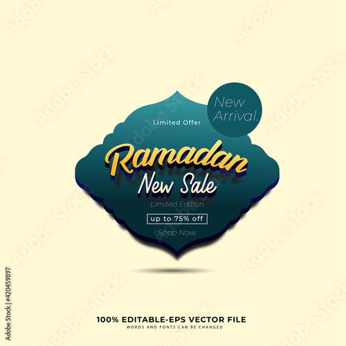 Ramadan Kareem Label sale banner, sticker, badge, ads pop up banner. Special offer ramadan New sale and New Arrival. Islamic promotion vector illustration