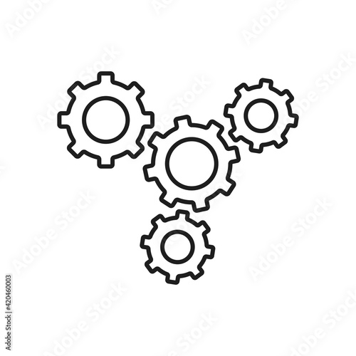 Teamwork gears related vector linear icon. Synergy, collaboration, research. Editable stroke