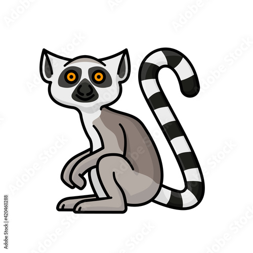 Cute Ring-tailed Lemur cartoon character isolated vector illustration for Lemur Day on October 29