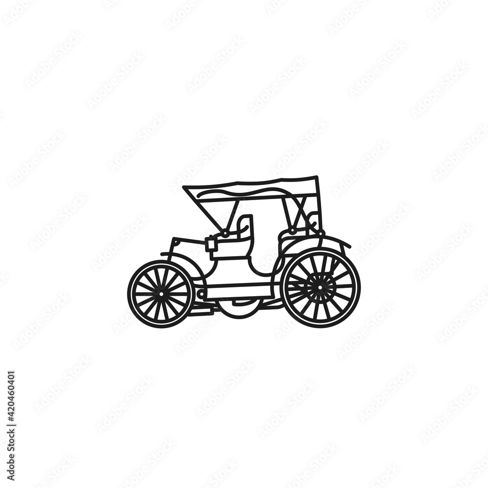 Vintage Horseless Carriage vector line icon