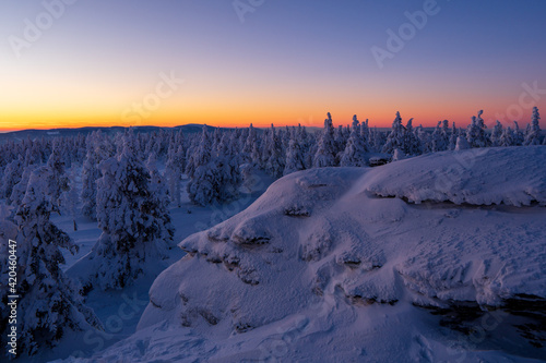 The summit mountain with sunset view in the winter at vozka Jeseniky, czech