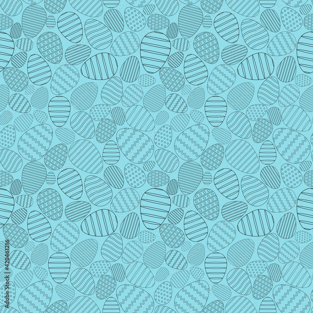 Seamless easter egg pattern. Black vector pattern on a blue background. Easter hand drawn illustration. Seamless easter egg pattern. Black vector pattern on a blue background. Easter hand drawn illustration.