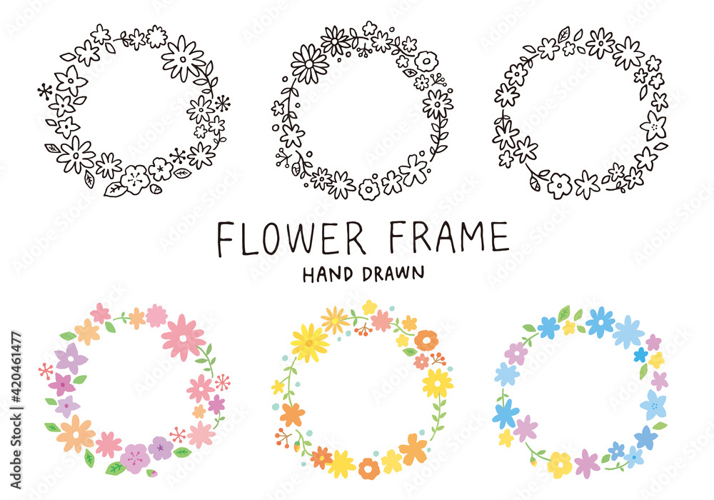 手描きの花のフレームセット 手描きの花のフレームセット