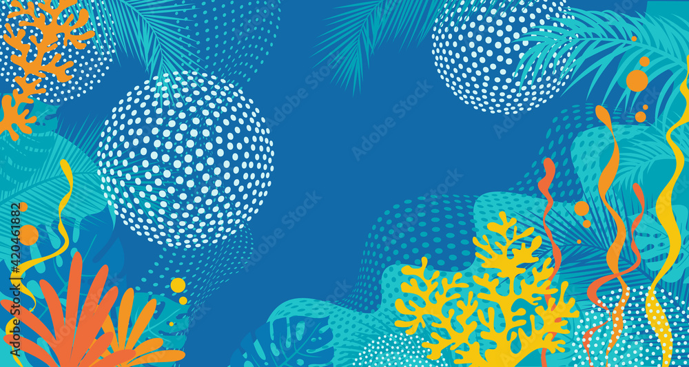 Naklejka premium Summer Sale banner design. Tropical background with palm leaves. Best offer for summer sale promotion background