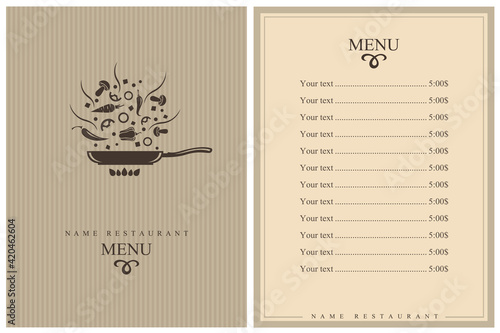 restaurant menu design with cooking process of vegetables on pan