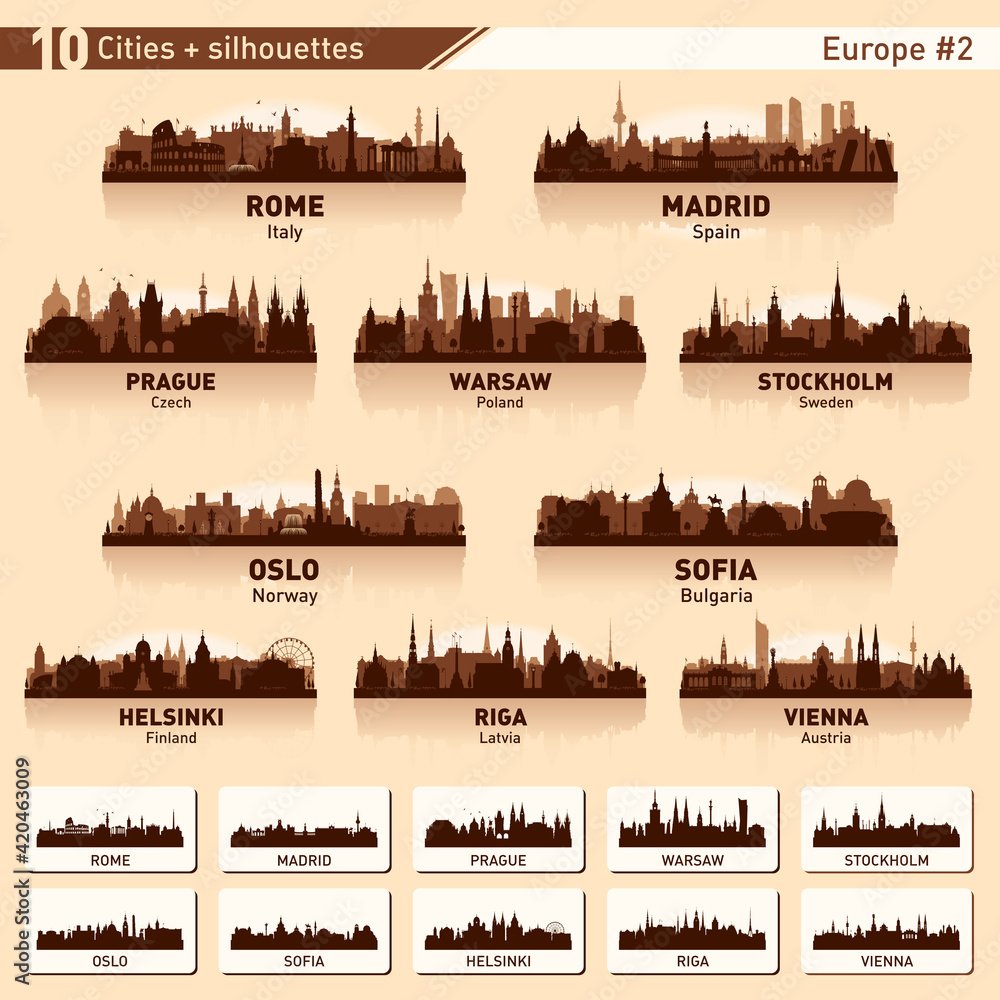 City skyline set. 10 city silhouettes of Europe #2