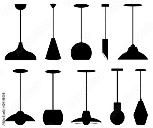 Set of different pendant lamps isolated on white