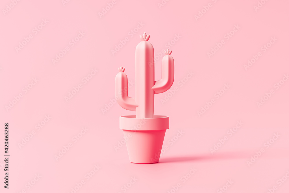 Pink cactus plant pot flower on summer art background with tropical desert decoration. 3D rendering. Pink cactus plant pot flower on summer art background with tropical desert decoration. 3D rendering.