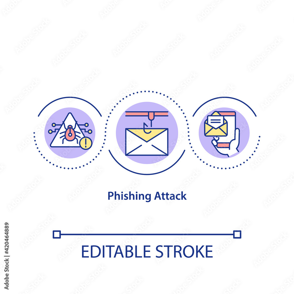 Phishing attack concept icon. Steal user data idea thin line illustration. Theft login credentials and credit card numbers. Vector isolated outline RGB color drawing. Editable stroke