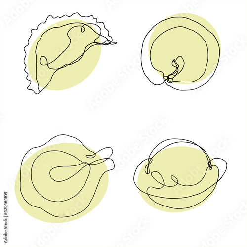 Vector delicious dumplings hand drawn by one black line with beige backing