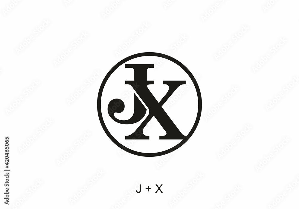 Black color of JX initial letter in circle Black color of JX initial letter in circle
