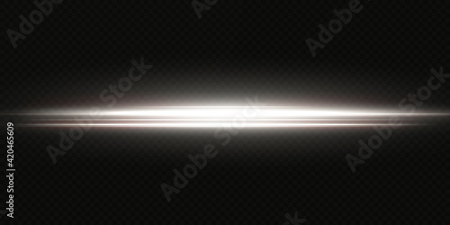 White horizontal lens flares pack. Laser beams  horizontal light rays. Beautiful light flares. Glowing streaks on light background. Collection effect light white line png. 