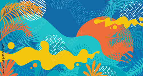 Abstract tropical background with palm leaves. Best offer for summer sale promotion background