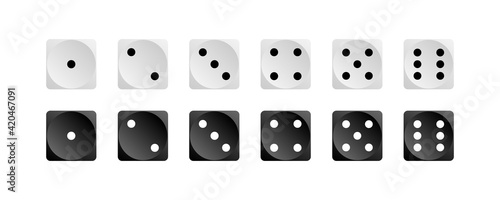 Dice collection. Game dice  isolated on white background. Dice in realistic design from one to six. Vector illustration
