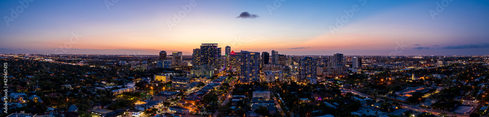 Beautiful aerial panorama Downtown Fort Lauderdale FL twilight