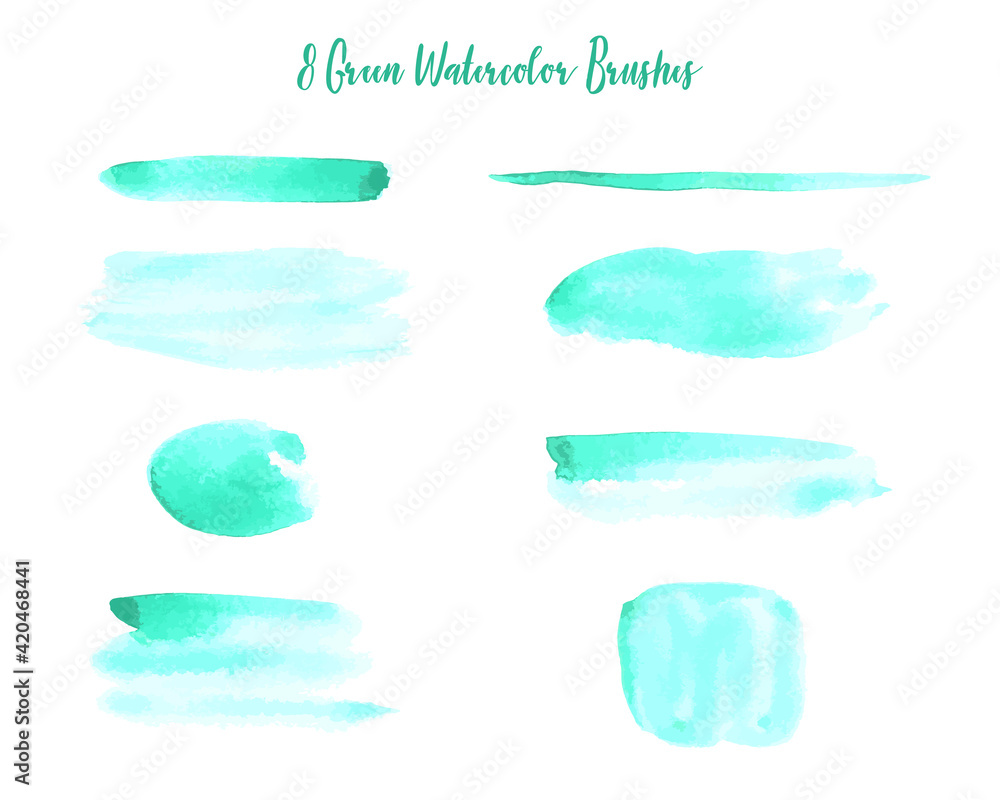 8 Green Watercolor Strokes Brushes.