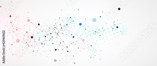 Template for science and technology presentation. Circles are connected by lines. Plexus style background.