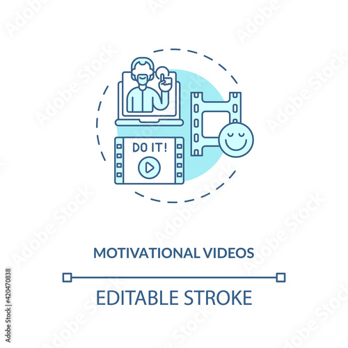 Motivational videos concept icon. Inspirational videotape idea thin line illustration. Inspiring actions and emotions. Webinar. Vector isolated outline RGB color drawing. Editable stroke